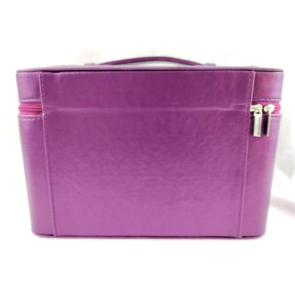 Purple Zipper Closure Makeup Cosmetics Beauty Product Travel Case Mirror Pockets - Picture 4 of 12